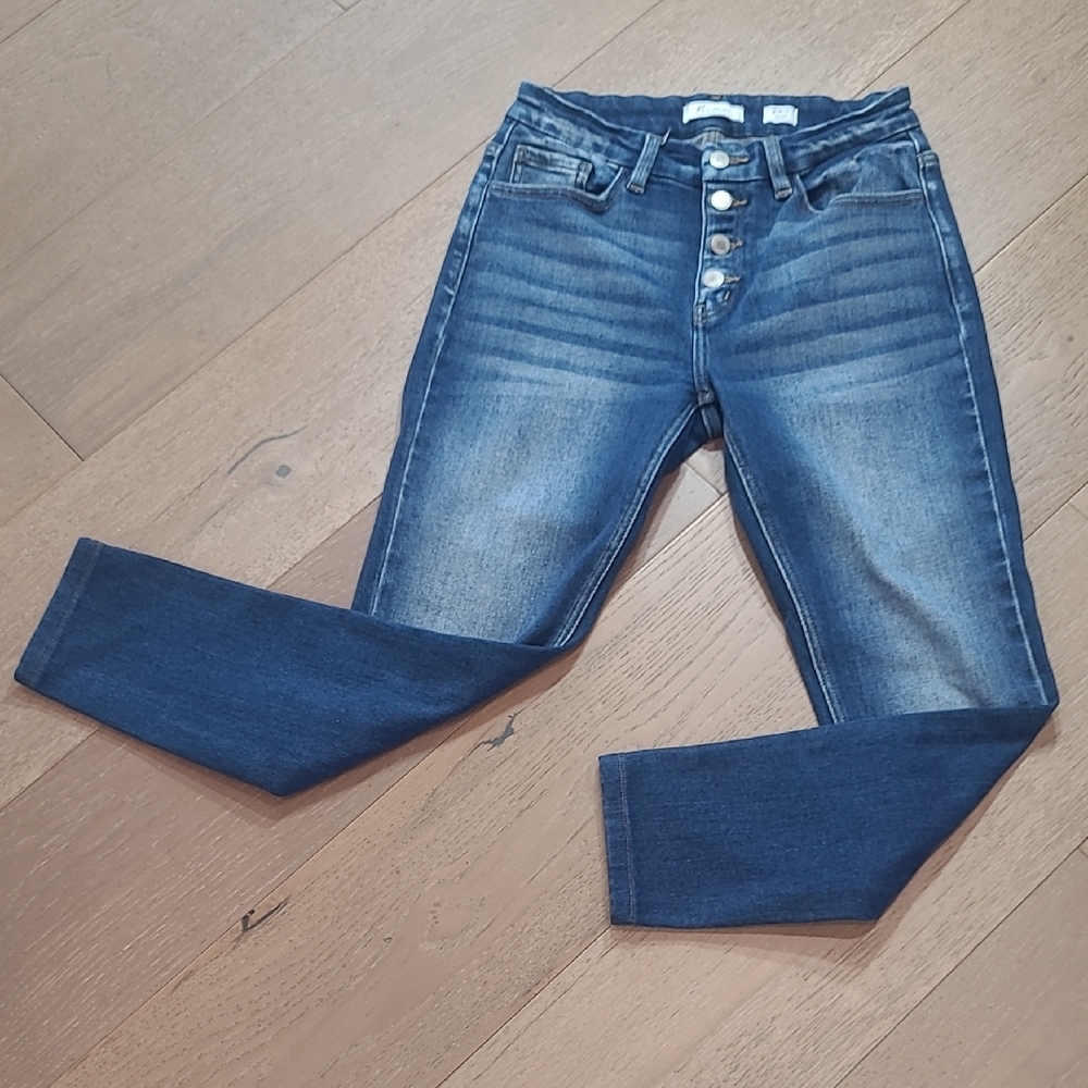 EUC KanCan Jeans Women's sz 28 Kurvy Mid Rise Skinny Crop Button Fly Denim